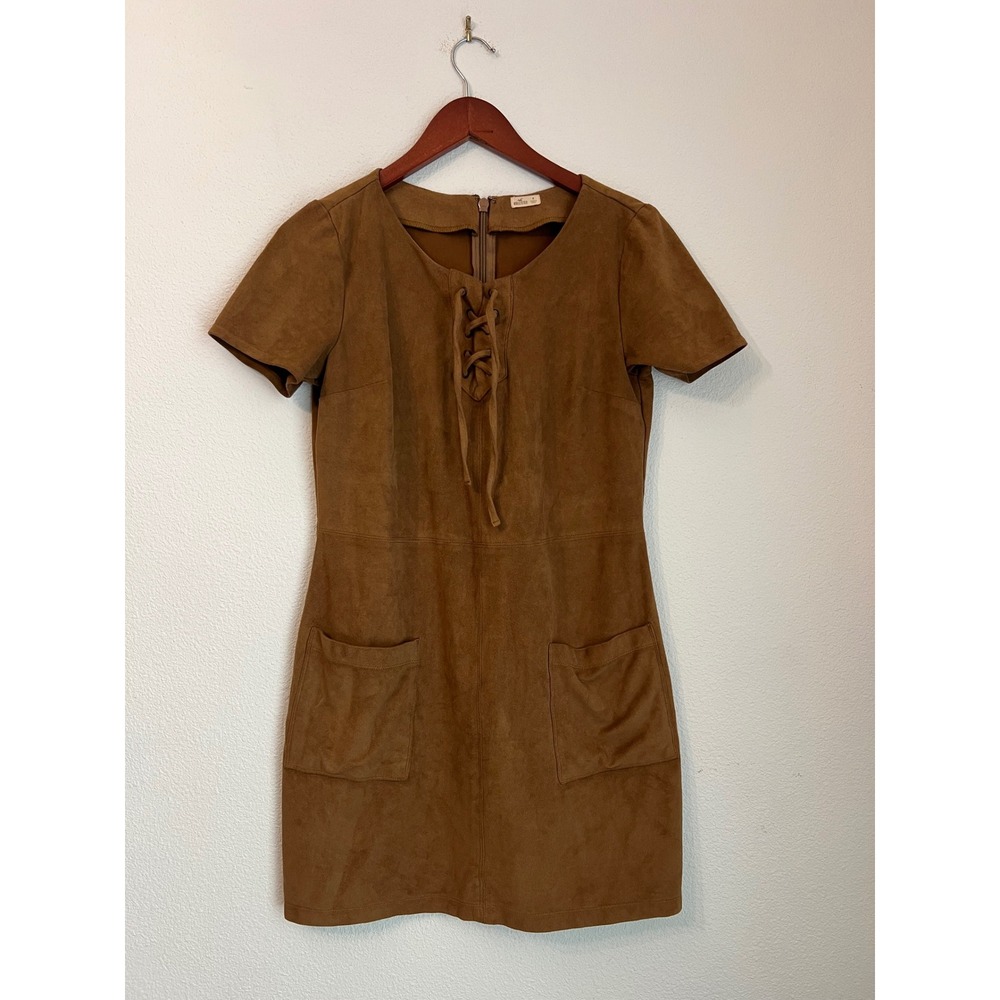 Hollister Brown Faux Suede Lace Up Mini Dress Short‎ Sleeve Casual